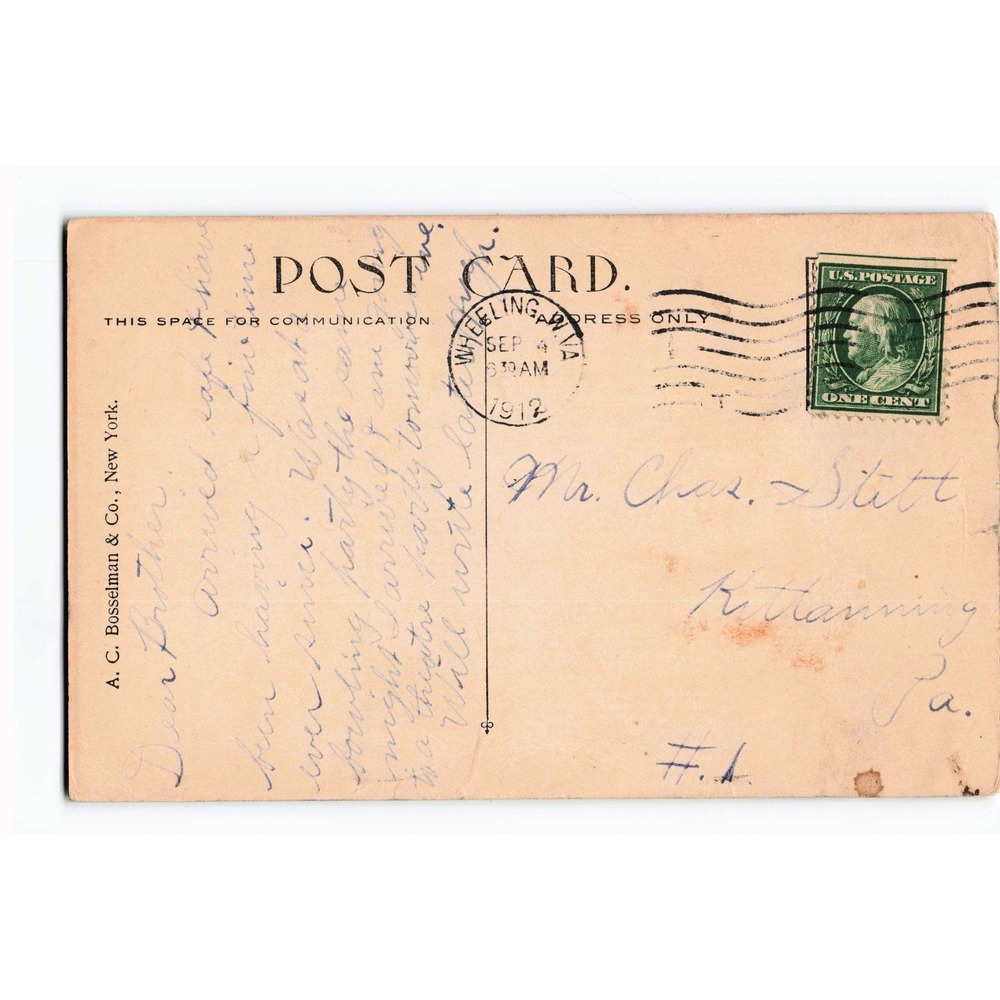 Vintage 1912 YMCA Building Wheeling West Virginia Postcard Bosselman 11385 - Picture 2 of 2